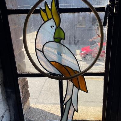 Stained Art Glass Cockatoo Window Hanging 