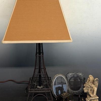 French Decor (7 Pieces) With Eiffel Towel Lamp, Metal Souvenir Set, Frames, Etc