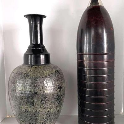 Two Large Metal Decor Vases 