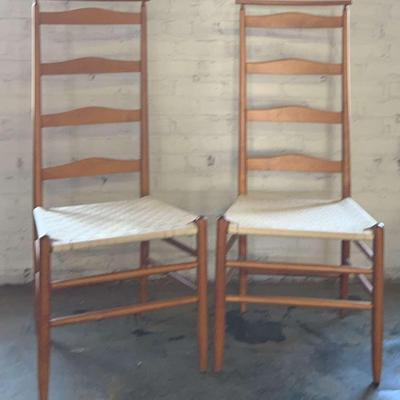 Pair Of Custom Made Cherrywood And Cotton Tape Shaker Style Chairs 