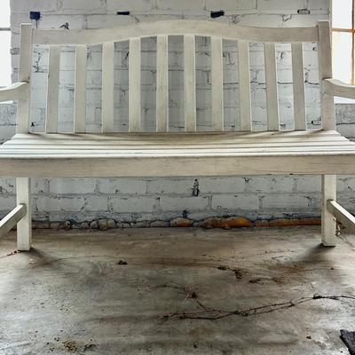 White-Painted Wooden Porch Bench