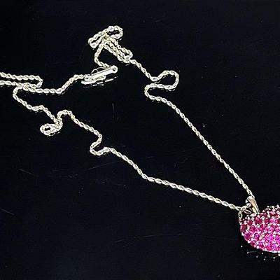 14K Yellow Gold Rope Chain with 14K Genuine Ruby Heart Pendant 