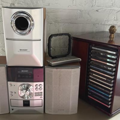 Sharp Micro Component Stereo System 5-CD Changer w/ Speakers & Carousel Storage Rack