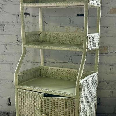 Seafoam Green-Painted Wicker Etagere
