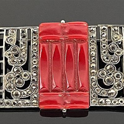 Art Deco Marcasite and Bakelite Brooch