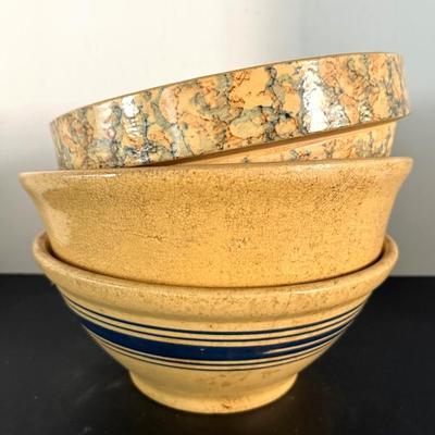 Three Yellow Ware Mixing Bowls, Circa 1900