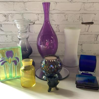 Colorful Assortment Of Vases,  Coasters And Mosaic Candleholder