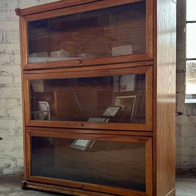 Oak Glass Front Barrister's Type One Piece Bookcase