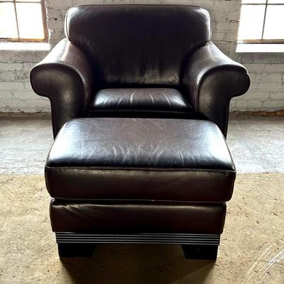 Chateau d'Ax Cognac Leather Wide Armchair with Ottoman