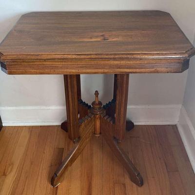 Wooden Accent Table with Ornate Pedestal Base