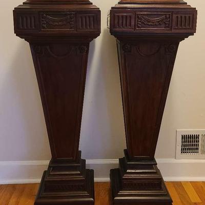 Pair of Carved Wooden Pedestal Stands