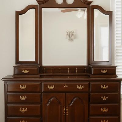 Sumter Cabinet Co. Wooden Dresser with Tri-Fold Mirror