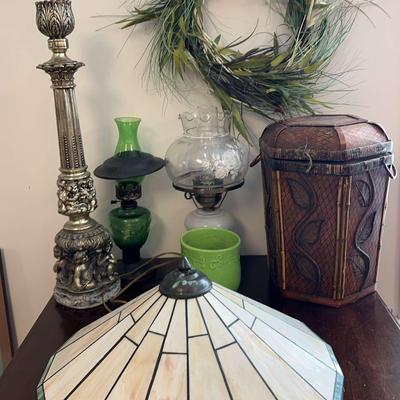 Decor Collection with Hurricane Lamps & Faux Tiffany-Style Lamp