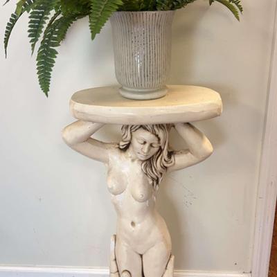 Plant Pedestal Table with Faux Fern and Mosaic Bath & Spa Vase