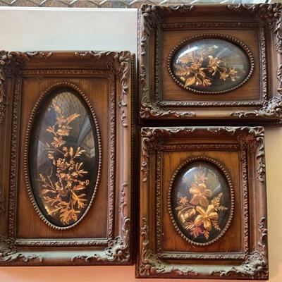 NFF033 - Vintage Wooden Framed Golden Flowers