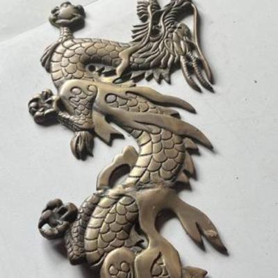 NFF143- Beautiful Vintage Brass Dragons/ Wall Art 