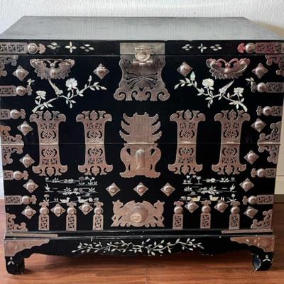 NFF120- Vintage Korean Black Lacquer and Mother-of-Pearl Inlaid Chest of Drawers
