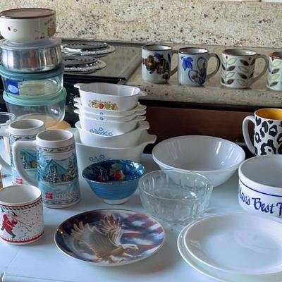 NFF112- Retro 1970’s Mugs Corning Ware & Misc Plates 
