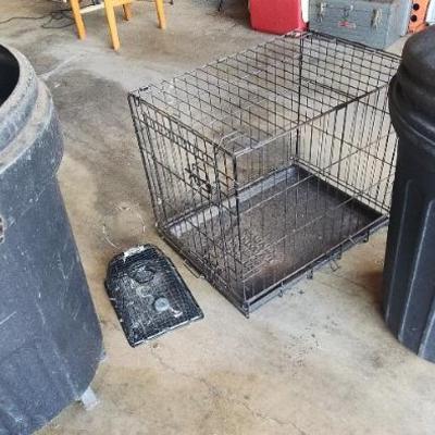 NFF110 - Plastic Garbage Cans And A Wire Kennel