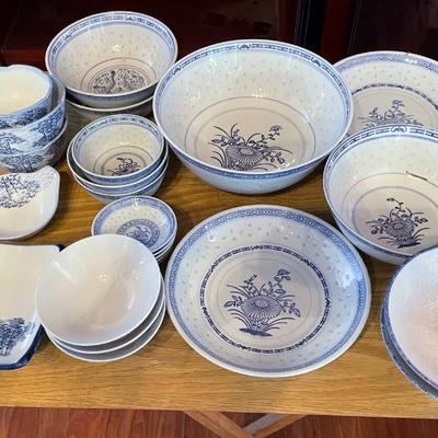 NFF114 - “Rice Pattern” Dinnerware & Other Assorted Asian Dishes 