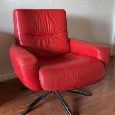 NFF121- Vintage Red Leather Mid-century Modern Style IMG Norway Chair 
