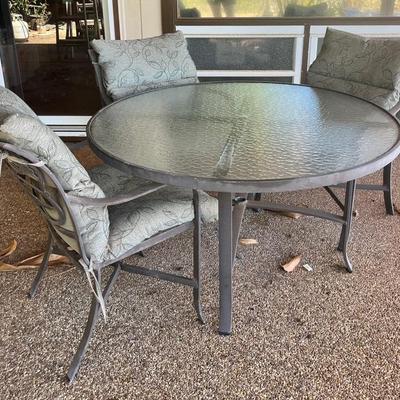 NFF136- Metal & Glass Patio Table W/ 3 Chairs 