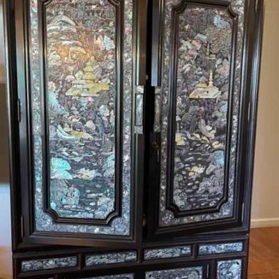 NFF005 - Rare Exquisite Vintage Mother-of-Pearl Inlaid Armoire 