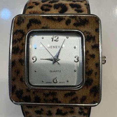 NFF084 Geneva Women’s Cheetah Print Cuff Band Watch 