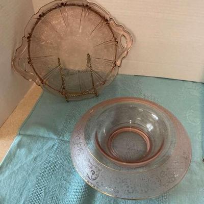 Pink Depression Glass, Cherry Blossom, Console Bowl