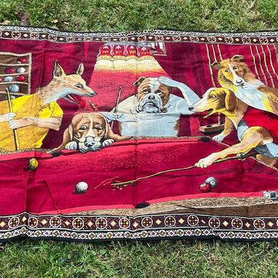 Dogs Playing Billiards Tapestry 