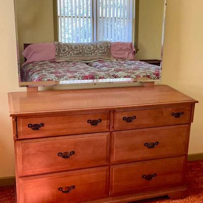 Medium Brown Sleek 6-Drawer Dresser w/ Mirror