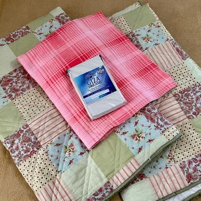 Pair of Twin Bed Size Quilts, New Pillow Cases, and Fleece Throw Blanket