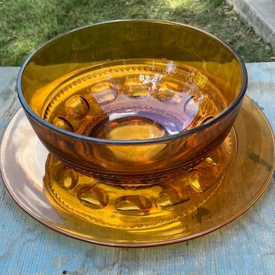 Colony Kings Crown Thumb Print Amber Bowl & Under Plate 