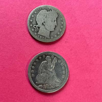 1853 Seated Liberty Quarter, 1915 Barber Quarter