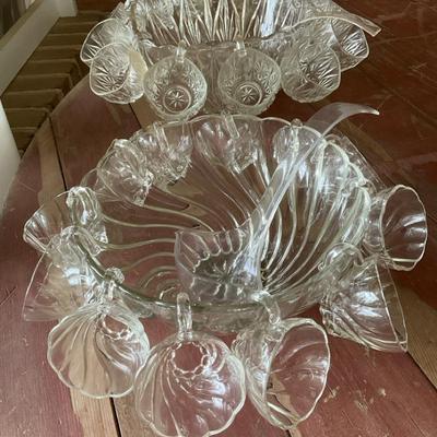 Two Glass Vintage Punch Bowl Sets