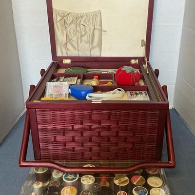 Maroon Woven Handled Sewing Box & More 