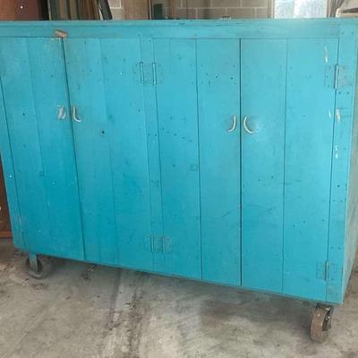 Large Vintage Wheeled Wooden Cabinet
