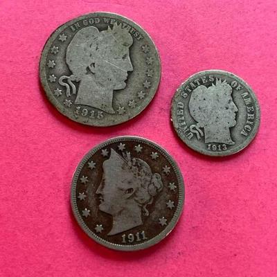 Barber Quarter & Dime, V Nickel 