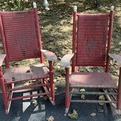 2 Vintage Rush Seat Porch Rocking Chairs
