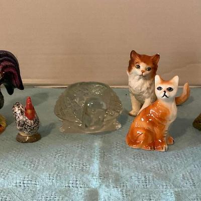 Cat, Turtle & Chicken Figurines
