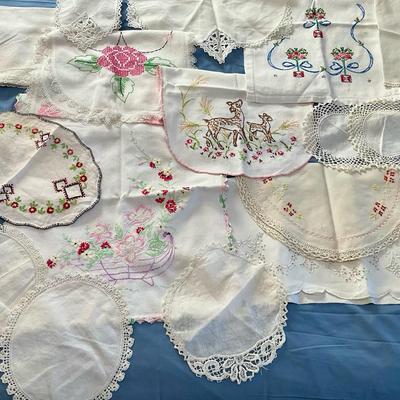 Vintage Embroidered & Mini Crocheted Doilies, Table Runners, & Other