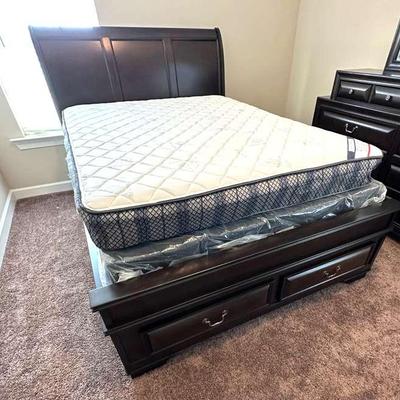 Sleigh Bed with 6 Storage Drawers 