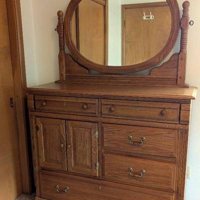 Oak Dresser and Mirror