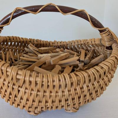 Woven Gathering Basket and Wooden Clothespins