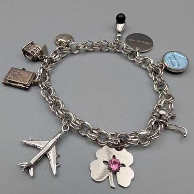 Sterling Silver Charm Bracelet and Charms