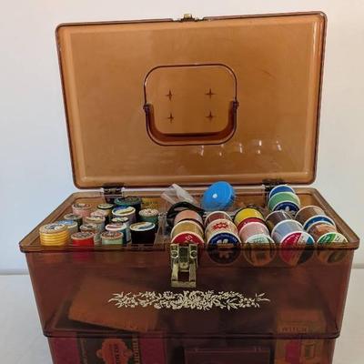 1970's Acrylic Sewing Box and Contents