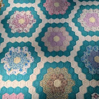 Grandmother's Flower Garden Hand Quilted Bedspread 