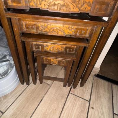 Nesting tables from the Philippines very nicely carved they were given to a friend of mine in the 1970s