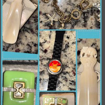 Sale Photo Thumbnail #12: Pokémon watch I wish you Sarah Coventry pendant, a vintage sea charm bracelet. 