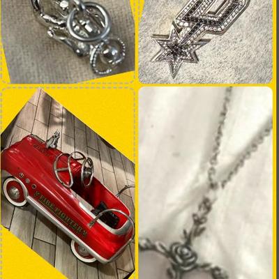 Sale Photo Thumbnail #3: Vintage peddle car, James Avery necklace with cross with roses. A spurs pendant that was custom made for me. 